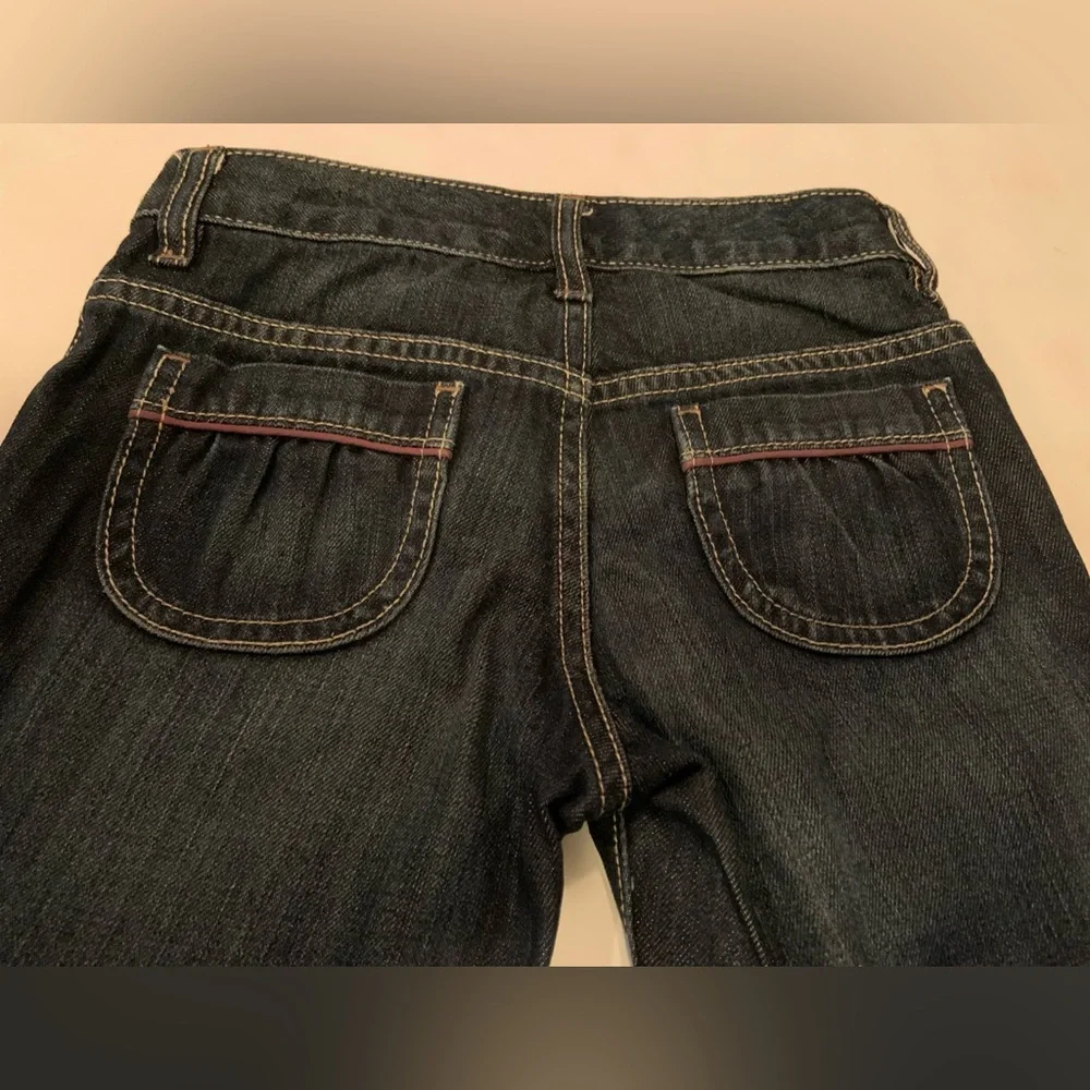 Old Navy Girls Size 8 Blue Denim Pink Details Boot Cut Jeans Adjustable Waist
